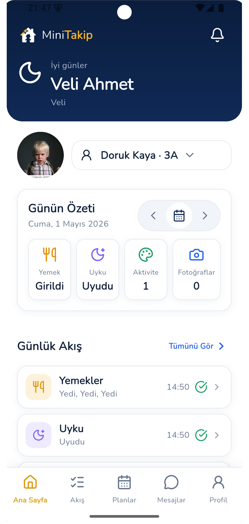 MiniTakip veli ana ekranı
